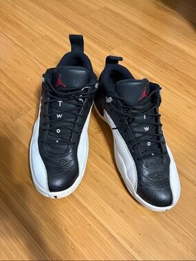 Air Jordan 12 Retro Low Black White Sneakers with Red Jumpman Sz 12 WITH BOX